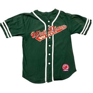 Vintage Walt Disney World Green Disney Baseball Association Jersey Kids Size XL
